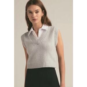 Favorite Daughter Leigh Sweater Vest Contrast Poplin Collar Pullover Small
